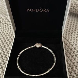 Pandora Silver and Gold Bracelet with Heart Clasp